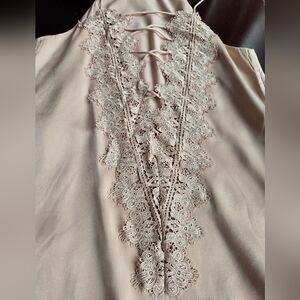 CAMI NYC 100% Silk Lace-Up Halter Cami in Champagne - XS